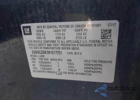 2017 Chevrolet Equinox Lt from USA, damaged, VIN 2GNALCEK7H1617751
